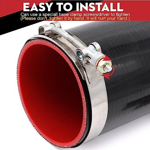 Image of ID 4inch 4-Ply Straight Coupler Silicone Hose 5mm Thickness 12inch Length With 2 X Stainless Steel T-clamps (4inch(102mm))