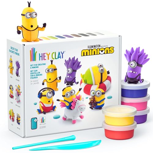HEY CLAY   Kit de 15 botes de arcilla autocurable para niños   Juego de esculturas interactivas para niños de 3 a 8 años (Minions)