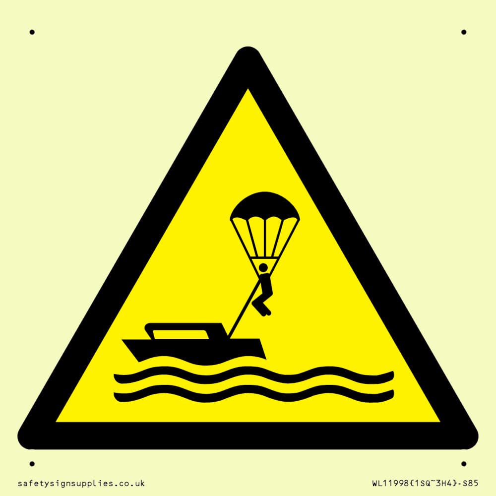 W063 Warning: Parasailing Sign - 85x85mm - S85