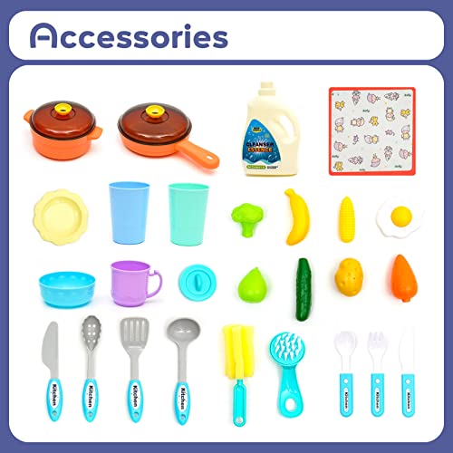 Image of Kitchen Toy Sink with Running Water, Home and Kitchen Toy with Real Tap | Kitchen | Saucepan | Stove | Food: Bright Colored Tableware Accessories for Boys and Girls