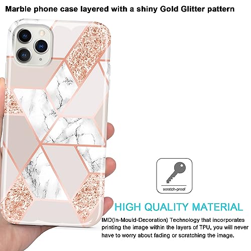 Coque iPhone 12 Mini or rose géométrique en marbre brillant de haute qualité - 2