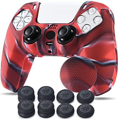 Pandaren Agarre Textura Silicona Piel Skin para Mando PS5 Dualsense x 1 Rojo Camuflaje con Agarres para el Pulgar Thumb Grips x 8 Cover