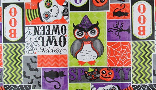 Nantucket Happy Owl Oween Spooky Patchwork Vinyl Flannel Back Tablecloth (52" X 90" Oblong) #TOP3