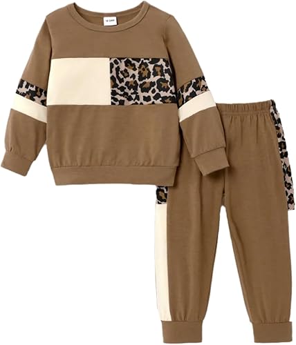 Afsmlys Kids Toddler Girl's Two Piece Leopard Print Colorblock Set, Colorblocked