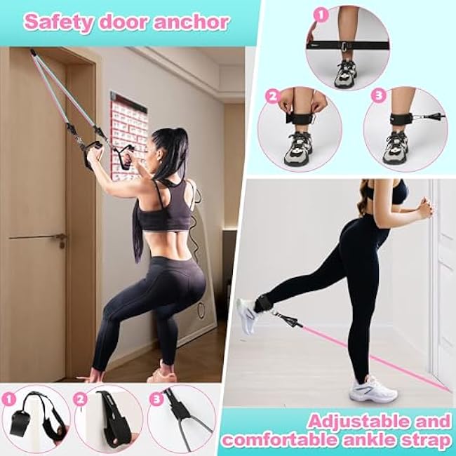 Resistance Band Set. Exercise Bands with Handles, Door Anchor and Ankle Strap. Home Gym, Supports Full-Body Workouts - with Training Guide and Fitness Video
