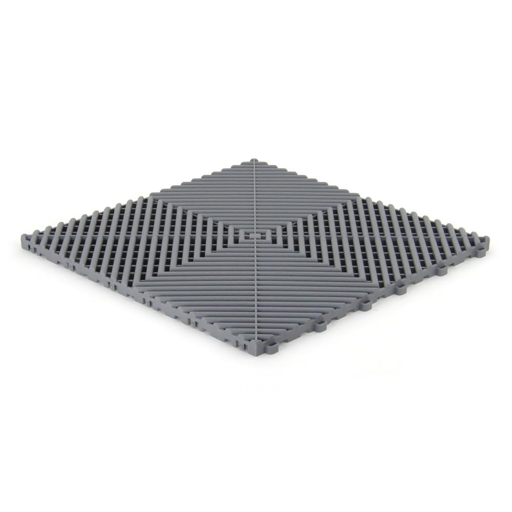 Lot de 25 dalles de sol clipsables - GRIS CLAIR - (4m²) pour garage, cellier, atelier, abris de jardin. Effet Damier 40x40cm, ép.1,8cm, Marque CLIC & dalle, série CLASSIC, Intérieur-Extérieur.