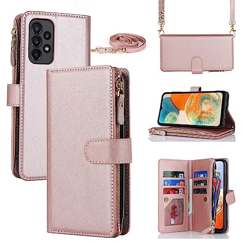 Housse cuir Samsung Galaxy A23 femme or rose avec fentes cartes de crédit