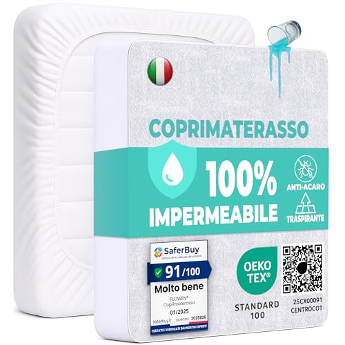 Immagine prodotto: Coprimaterasso Singolo Impermeabile 90x190 cm Lenzuolo con Angoli Bianco in Cotone e Microfibra Protezione per Letto Salva Materasso Traversa Traspirante Anallergico Lavabile in Lavatrice