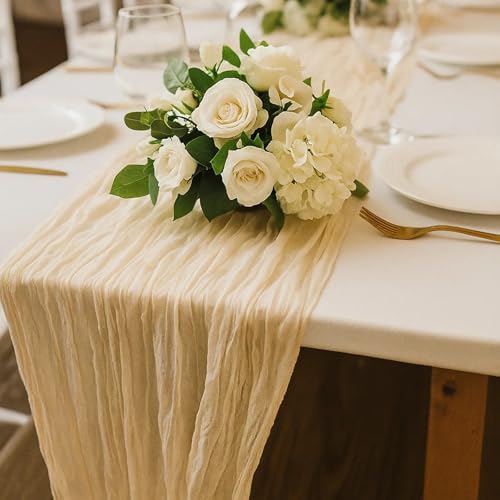 Cheesecloth Table Runner, 90x300cm Cream Table Runner, Rustic Gauze Beige Table Runner for Wedding Decorations, Party Events, Photography Background, Table Settings and Chair Sashes - Cosy Home Interiors Cheesecloth Table Runner, 90x300cm Cream Table Runner, Rustic Gauze Beige Table Runner for Wedding Decorations, Party Events, Photography Background, Table Settings and Chair Sashes - Image 4