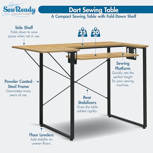 Sew Ready Dart Wood/Metal Multipurpose Machine Table Workstation Desk with Folding Top for Crafts, Sewing, Computers, Laptops, Games, Graphite/Ashwood, 41W - Thumbnail 3