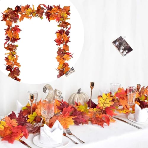 Fall Maple Leaf Garland, 70 Inch Fade Resistant Artificial Realistic Flexible Plastic Vine Greenery Garland,No Maintenance Fake Leaf Ivy Garland for Home Garden Wedding Party Wall Decor - image 4