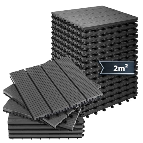 Montafox WPC Fliesen 30 x 30 cm 22 Stück / 2m² Grau Terrassenfliesen Klicksystem Fliese Holzoptik Bodenbelag Klickfliesen Terrasse Balkon, Größe (Fläche):2 m² | 22 Fliesen, Farbe:Grau