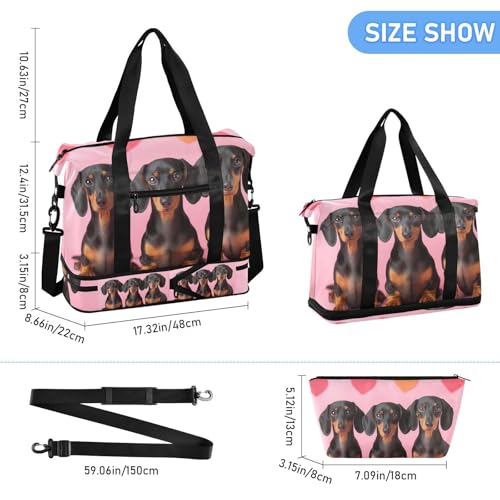 Three Friendly Dogs Gym Bag for Women Sport Travel Duffel Bag Shoulder Weekender Overnight Bags with Wet Pocket & Shoe Compartment3