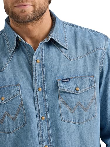 Wrangler Western Men's Denim Collection Snap Shirt, Light Wash Denim, XX-Large3