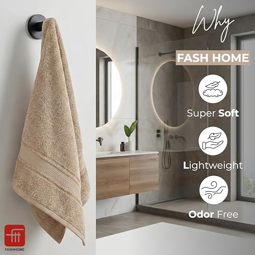 Image of 380 GSM 100% Cotton Highly Absorbent Light Weight Quick Dry Large Couple Bath Towel Set of 2 (Beige)