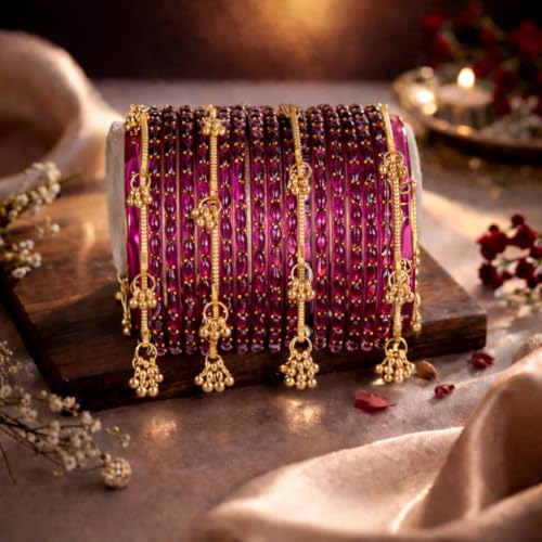 Image of Shining Diva Fashion 16 Pcs Trendy Stylish Glass & Kashmiri Ghungroo Bangles Set for Women & Girls | Traditional Festive Wedding Party Jewellery