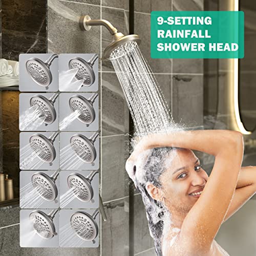 Gabrylly Shower Tub Kit,Tub And Shower Faucet Set With 9-Setting Rain Shower Head And Tub Spout, Single-Handle Tub And Shower Trim Kit, Shower Valve Include,Brushed Nickel #TOP3