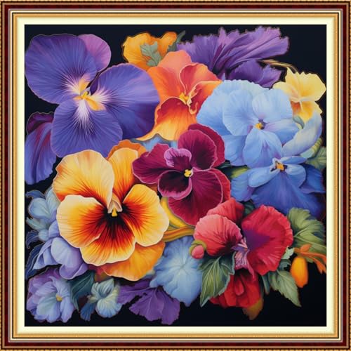 Image of Funchey Stamped Cross Stitch Kits, DIY Cross Stitch Pattern for Adults Beginners Needlepoint Kits Embroidery Kit Arts and Crafts 11CT-Colorful Flowers 18x18 inch