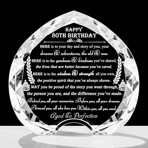 80th Birthday Gifts for Women Men - Crystal Heart Gifts Personalized 1965 80 Year Old Present for Her Him - Happy 80th Birthday Ideas for Mom Dad Unique