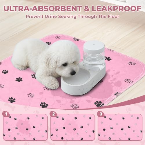 Image of Fostanfly Reusable Puppy Pads, 2 Pack 18 inchx 24 inch Washable Dog Pee Pads, Pink | Machine Washable & Reusable, Strong Absorbency, Leakproof, Waterproof, Non-Slip Bottom, Training Mats for Potty, Crate