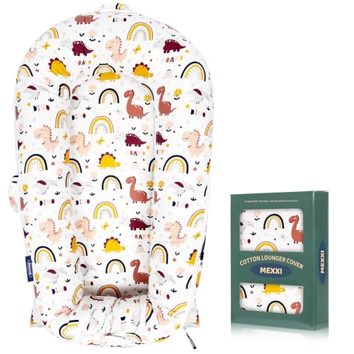 Image of MEXXI Infant Lounger Baby Nest Replacement Cover | Hypoallergenic | Premium | [Fits Dockatot Deluxe+] (Cover Only) (Rainbow Dino)