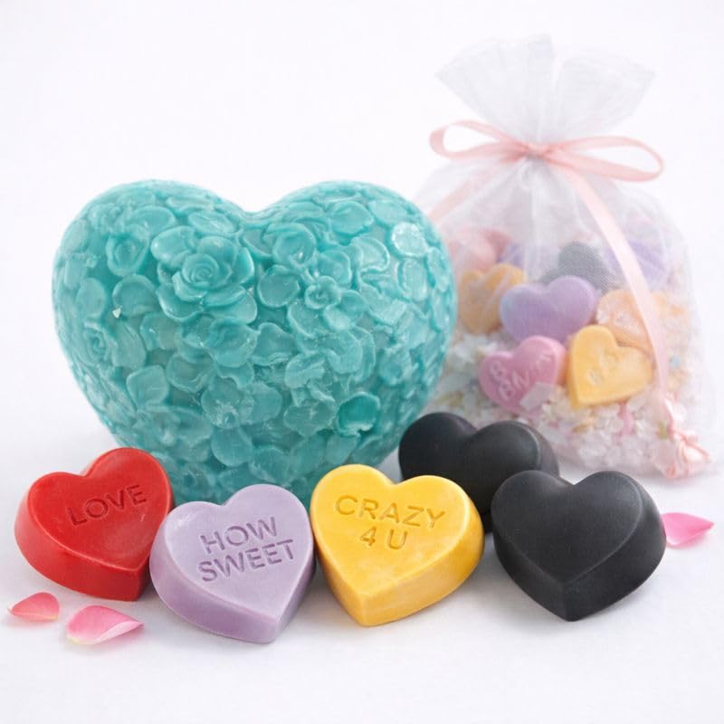 Handmade Valentine’s Day Soap Gift Set, Heart-Shaped Melt and Pour Soaps with Rose Scent, Romantic Red Gift Box, Love-Themed Bath Soap Assortment for Her or Him (Orange)