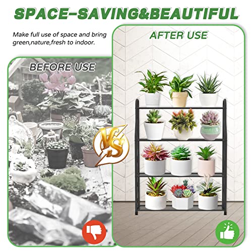 Laszola 4 Tier Metal Plant Stand Shelf For Indoor Outdoor Plants Multiple, Plant Stand Planter Flower Pot Holder Display Rack Multiple Shelves Holder For Patio Garden Corner - Black #TOP2