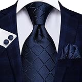 BAJIE Herren Krawatte Blau Schwarz Kariert Herren Geschenk Krawatte Seide Hochzeitskrawatte Einstecktuch Manschettenknöpfe Anzug Business Party