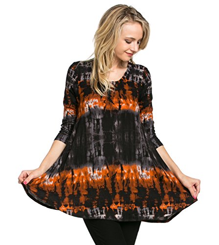 Frumos Womens Tunic Round Neck 3/4 Sleeve Top Top Rust X-Large