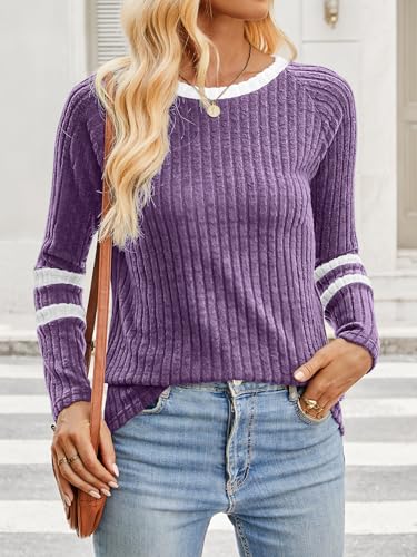 ANRABESS Women Long Sleeve Tops Color Block Casual Shirts Lightweight Sweaters Fall Fashion Outfits 2025 Teen Girls Clothes2