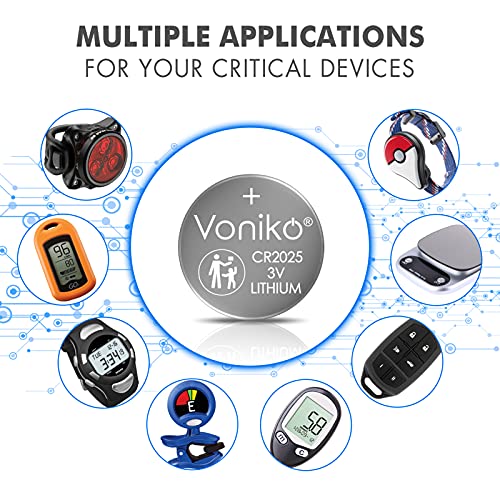Voniko CR2025 3V Lithium Batteries 6 Pack for Child Safety, Compatible with Remotes, Key Fobs, Watches, Calculators - 7 Years Shelf Life3