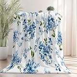 Generisch Blaue Blumen Decke 130x150 cm Kuscheldecke Retro Pflanzen für Kinder Mädchen Frauen Jugendliche Flanell Fleecedecke Für alle Jahreszeiten Geeignet Sofadecke Tagesdecken