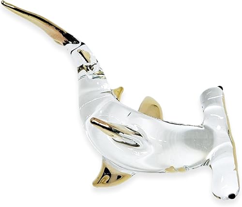 Miniatura 7 de Mr_air_thai_Glass_Blown Pequeña figura de tiburón martillo de oro transparente de 2 pulgadas de largo, animal de vidrio soplado a mano en miniatura,