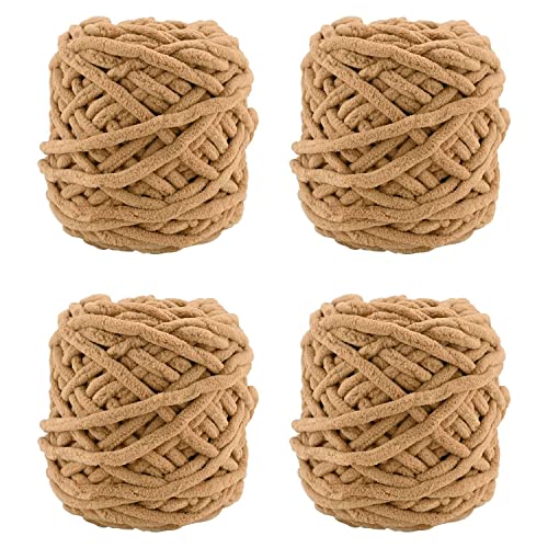 Soft Cotton Knitting Yarn 4 Packs, Fluffy Cotton Yarn Perfect for Soft Throw and Baby Blankets, Arm Knitting, Crocheting and DIY Crafts (Khaki)