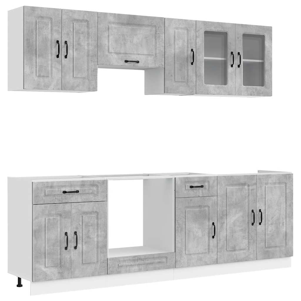 Set Mobili Cucina 8 pz Kalmar Grigio Cemento Truciolato con Ante Vetro