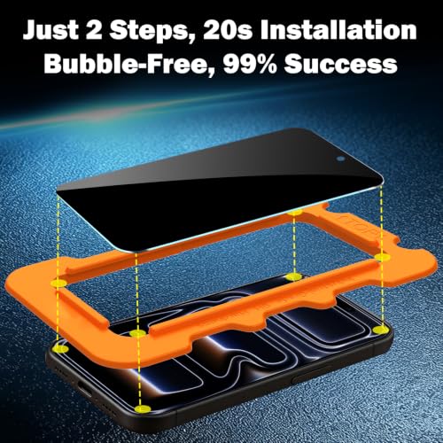 TZGZT Privacy Screen Protectors for iPhone 17 Pro Max, Tempered Glass, HD | Industrial-Grade 9H Hardness Shatterproof, Case Friendly, Secondary Tempered Edges, Scratch Resistant, Easy Install, 1 Pack - image 4