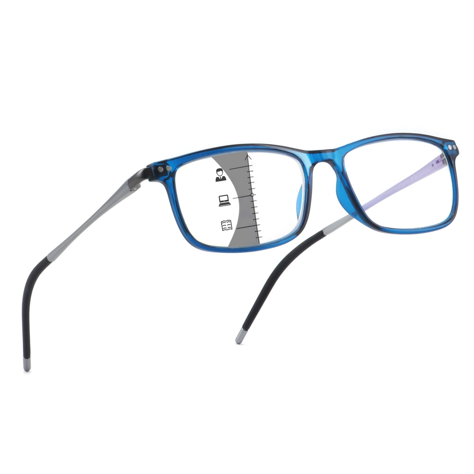 Extrem leichte progressive multifokale Lesebrille für Herren, Aluminiumarm TR90, blauer Lichtrahmen, Multifokus-Lesegerät, Der obere Teil ist nicht 0, blauer Arm und Aluminium, 52-18-149