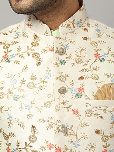 Image of Uri and MacKenzie Men's Silk Blend Kurta Churidar Pyjama with Stylish Nehru Jacket
