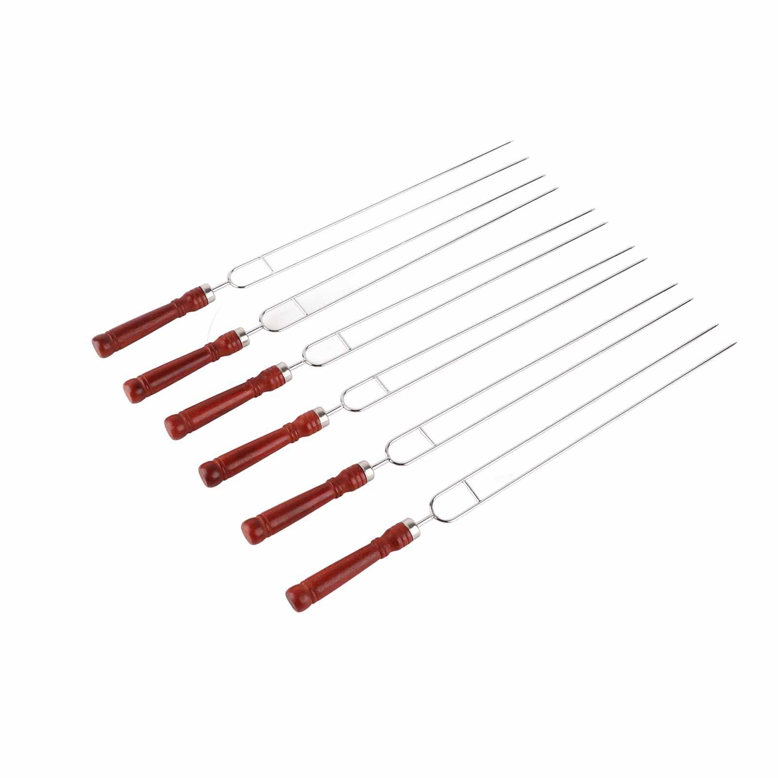 6 varillas para asar malvaviscos, brochetas ahumadas con cepillo para barbacoa, brochetas de acero inoxidable con mango de madera para parrilla, herramientas de cocina para barbacoa de grado alimentic