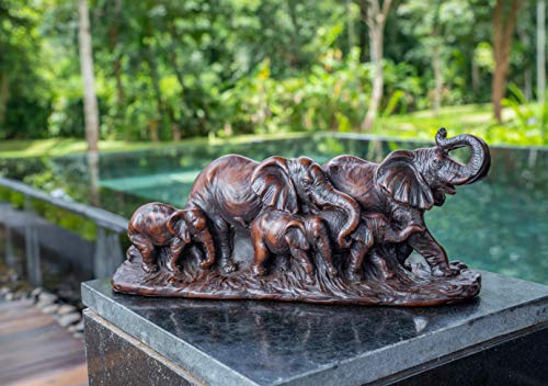 Iyara Craft Resin Elephant Family Statue - Decorative Herd With Babies With Beautful Polished Bronze Appearance, Realistic Detail. Elegant Feng Shui Decor For Living Room, Office, Kitchen #TOP5