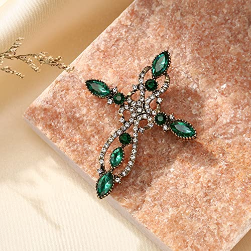 Image of Flyonce Cross Brooch for Women, Rhinestone Crystal Vintage Style Celtic Knot Riligious Christian Lapel Pin