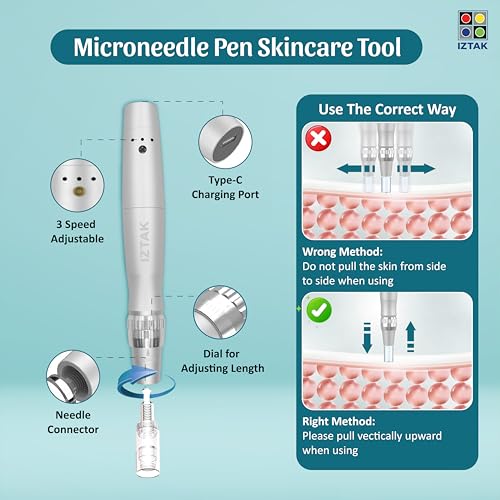 Image of Microneedling Pen Professional Derma Pen with Adjustable Needle Depth, 3 Speed Rechargeable Micro Needling Device for Acne Scars, Wrinkles, Hair Growth Skin Repair, & More