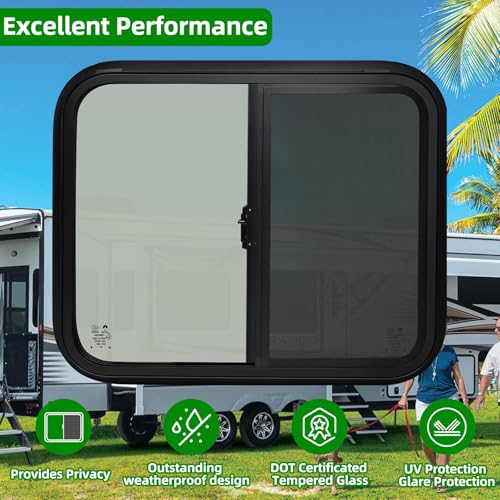 Image of 24 inchW x 20 inchH RV Windows for Cargo Trailer Camper,Tinted Horizontal Sliding | RV Cargo Trailer Camper Window Replacement w /Screen&Trim Ring,Fit 15 /16 inchor 1-3 /8 inch Thick Wall,Allow Error 1 /16 inch,DOT Approved