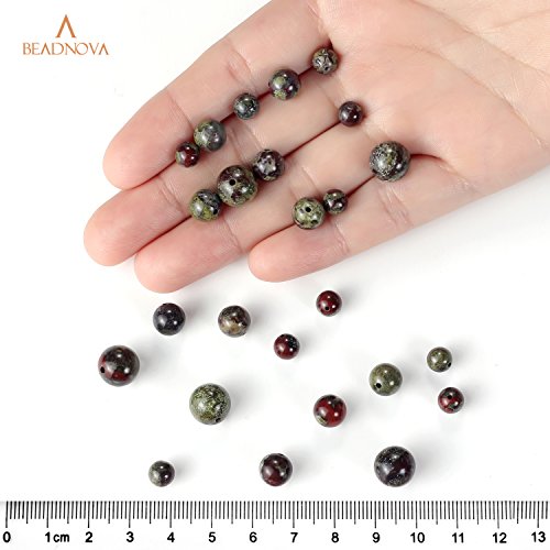 Image of BEADNOVA Natural Dragon Blood Jasper Beads Natural Crystal Beads Stone Gemstone Round Loose Energy Healing with Crystal Stretch Cord for Jewelry Making (8mm, 45-48pcs)