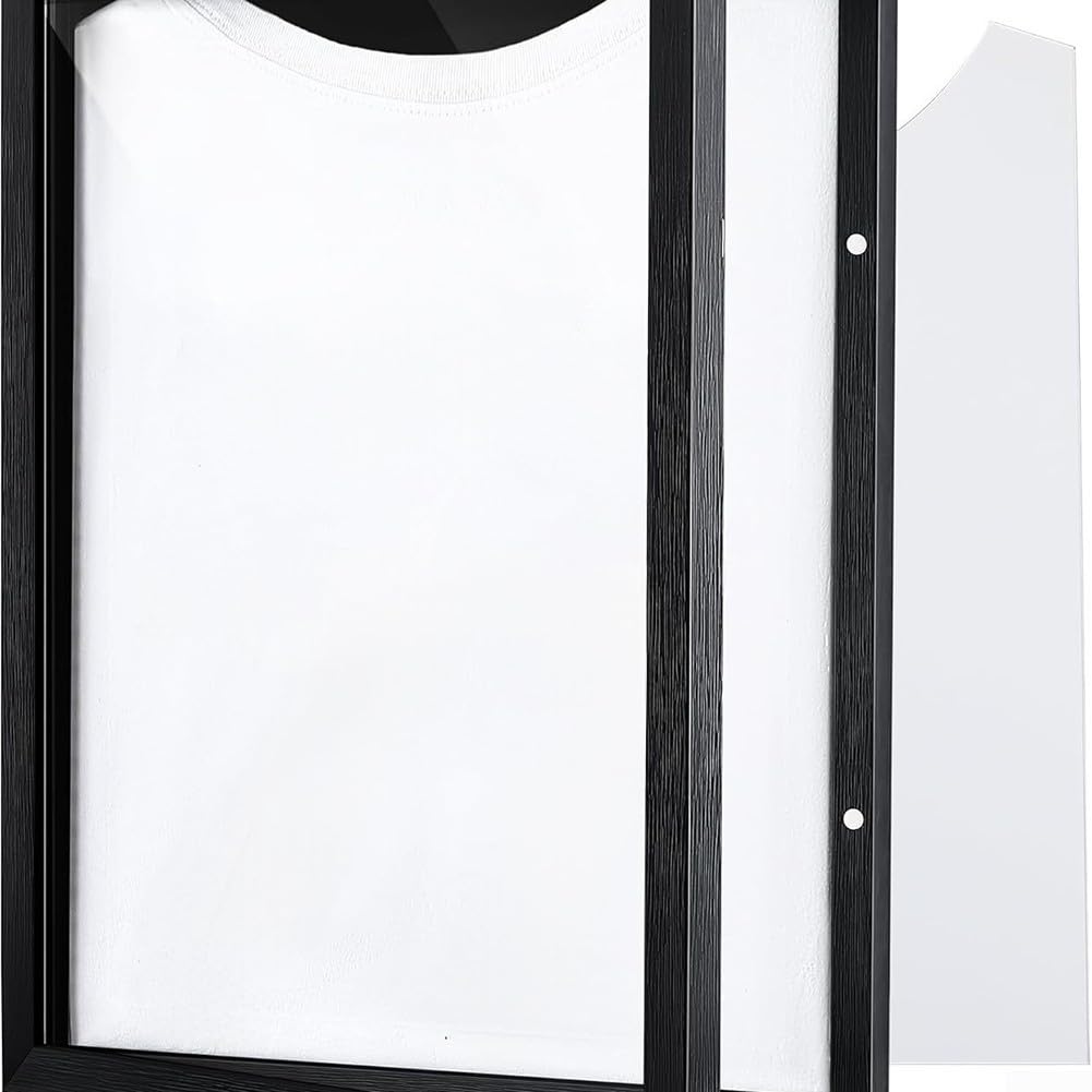 Cornice da esposizione in jersey di legno nero per parete o scrivania, custodia per magliette con finestra trasparente per cimeli di calcio e basket, 33 x 43 cm, sport (35 x 45 cm)