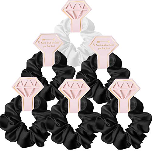 Bridesmaid Scrunchie 6 Pack Hair Ties 1Pcs White 5 Pcs Black For Bridal Party Gifts, Bachelorette Party Favors Bridesmaid Proposal Gifts To Have and To Hold Your Hair Back