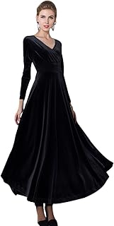 Women Long Sleeve V-Neck Velvet Stretchy Long Dress - Buy now