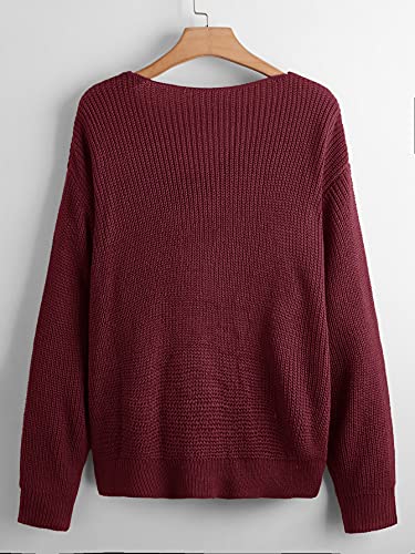Image of Floerns Women's Plus Size Casual Twist Hem V Neck Long Sleeve Sweater Tops