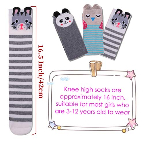 Image of FNOVCO Girls Knee High Socks Cartoon Animal Patterns Cotton Over Calf Socks
