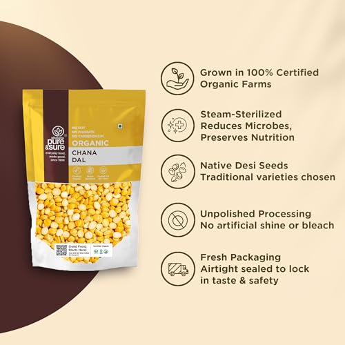 Image of Pure & Sure Organic Split Chana Dal 1 KG (Pack Of 2)|100% Bhuna Chana, Natural & Vegan|Gluten Free|Rich In Protein & Energy Source|No Additives & Pesticides